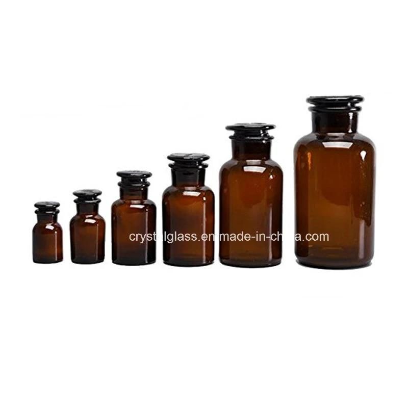 60ml 125ml 250ml 500ml Amber Reagent Glass Bottle with Stopper Lid