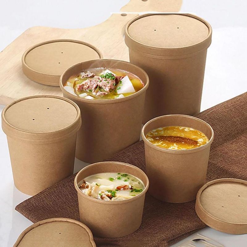 Disposable Grease Proof Paper Bucket for Soup Cups with Lids