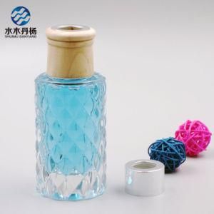 100ml Embossed Round Air Freshener Diffuser Glass Bottle with Wooden Cap