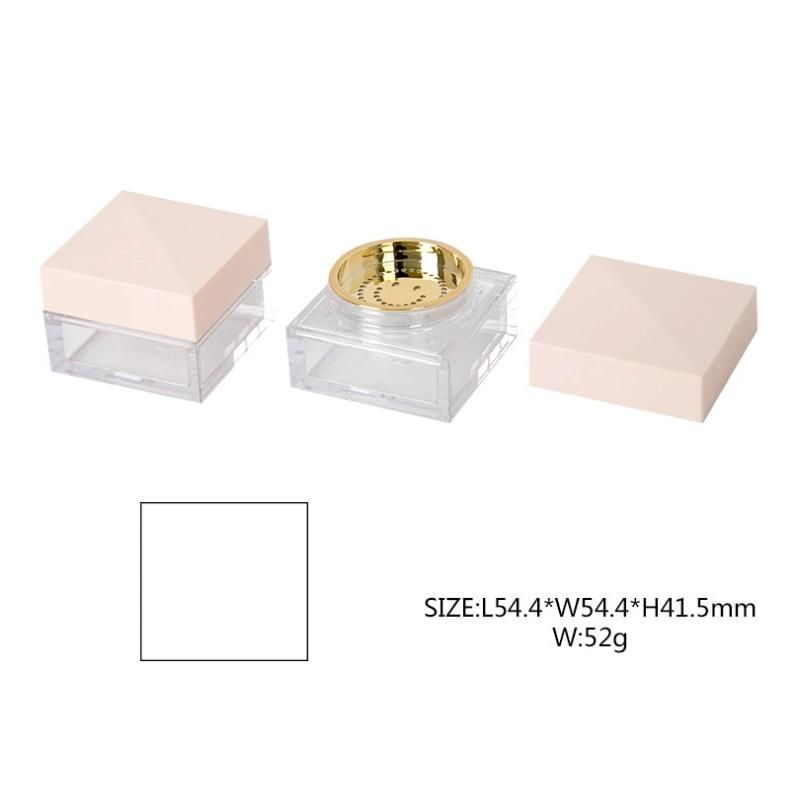 Square Luxury Empty Loose Powder Case Plastic Container with Mirror for Cosmetic Packaging