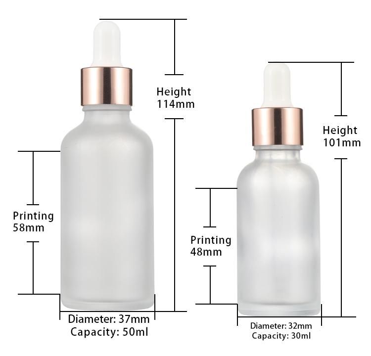 10ml 20ml 30ml 50ml 100ml Frosted Transparent Glass Dropper Bottle Glass Bottle with Rose Gold Dropper