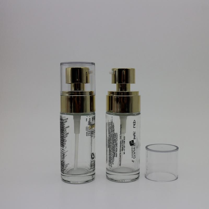 15ml Clear Glass Bottle with Pump and Over Cap for Foundation and Serum