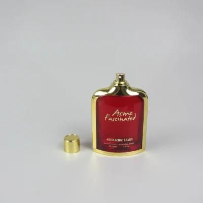 Square Shape 100ml Glass Perfume Bottle with Gold Sprayer Lid