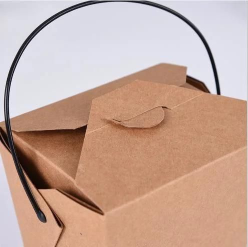 Custom Kraft Noodle Box with Hand Disposable Takeaway Packaging Donut Lunch Fruit Hamburger Camarone Salad Fried Chicken Bentopaper Meal Wholesale Be Portable