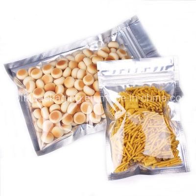 Clear Front Metallic Flat One Side Clear Aluminum Foil Food Packaging Mylar Resealable Zip Lock Bags 3 Side Sealed Pouch
