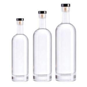 Custom Design Crystal Clear Round 750ml Vodka/Whiskey/Brandy Glass Bottle with Cap