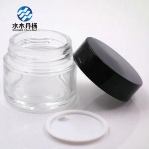 Cosmetic Glass Jar Face Cream 50g Clear Glass Bottle with Black Lid