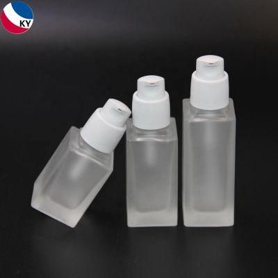 Wholesale Luxury Square Shape Glass Cosmetic Packaging, Face Cream Container and Cosmetic Lotion Pump Bottle