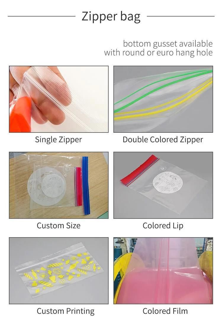 Reclosable Transparent Self-Sealing Zip Lock Grip Seal Bags with Colored Zipper