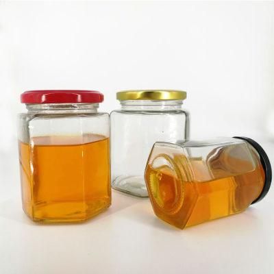 300ml Hexagonal Jam Food Packaging Honey Glass Jar for Sealing with Lid