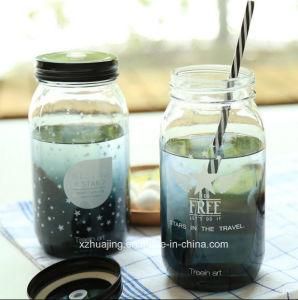 500ml 16oz Round Drinking Glass Mason Jar with Straw