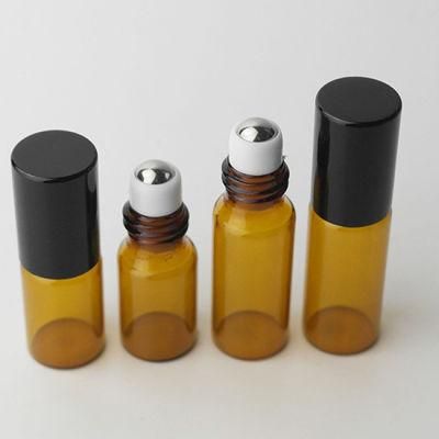 1ml 2ml 3ml 5ml Amber Glass Roll on Bottle with Stainless Steel Roller Small Essential Oil Roller-on Sample Bottle