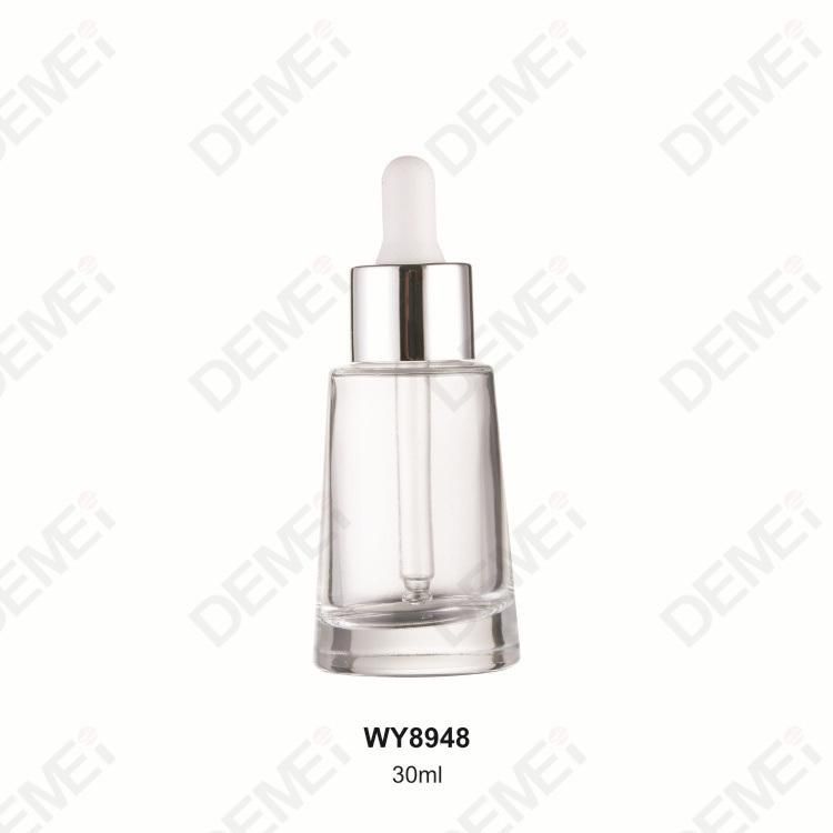 30ml Cosmetic Packaging Big Bottom Glass Dropper Bottles with Silver Pipette Dropper Cap