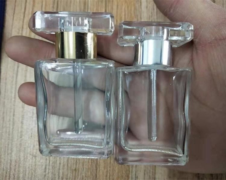 30ml Clear Refillable Essential Oils Bottle Portable Square Empty Glass Bottle with Gold and Silver Cap Thick Glass Transparent Dropper Bottle