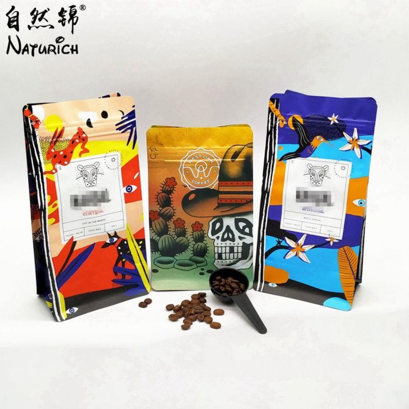 Four Side Seal Coffee Bag with Zipper 350g 400g 454G 1lb 500g Plastic Coffee Bag