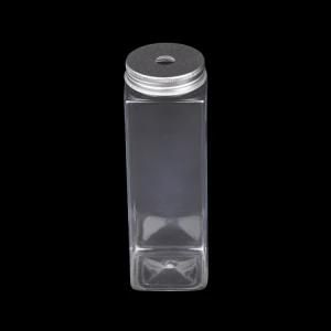 500ml 16oz Square Flat Cold Brew Coffee Pet Plastic Bottle Juice Bottle Milk Tea Bottle with Silver Aluminium Cap