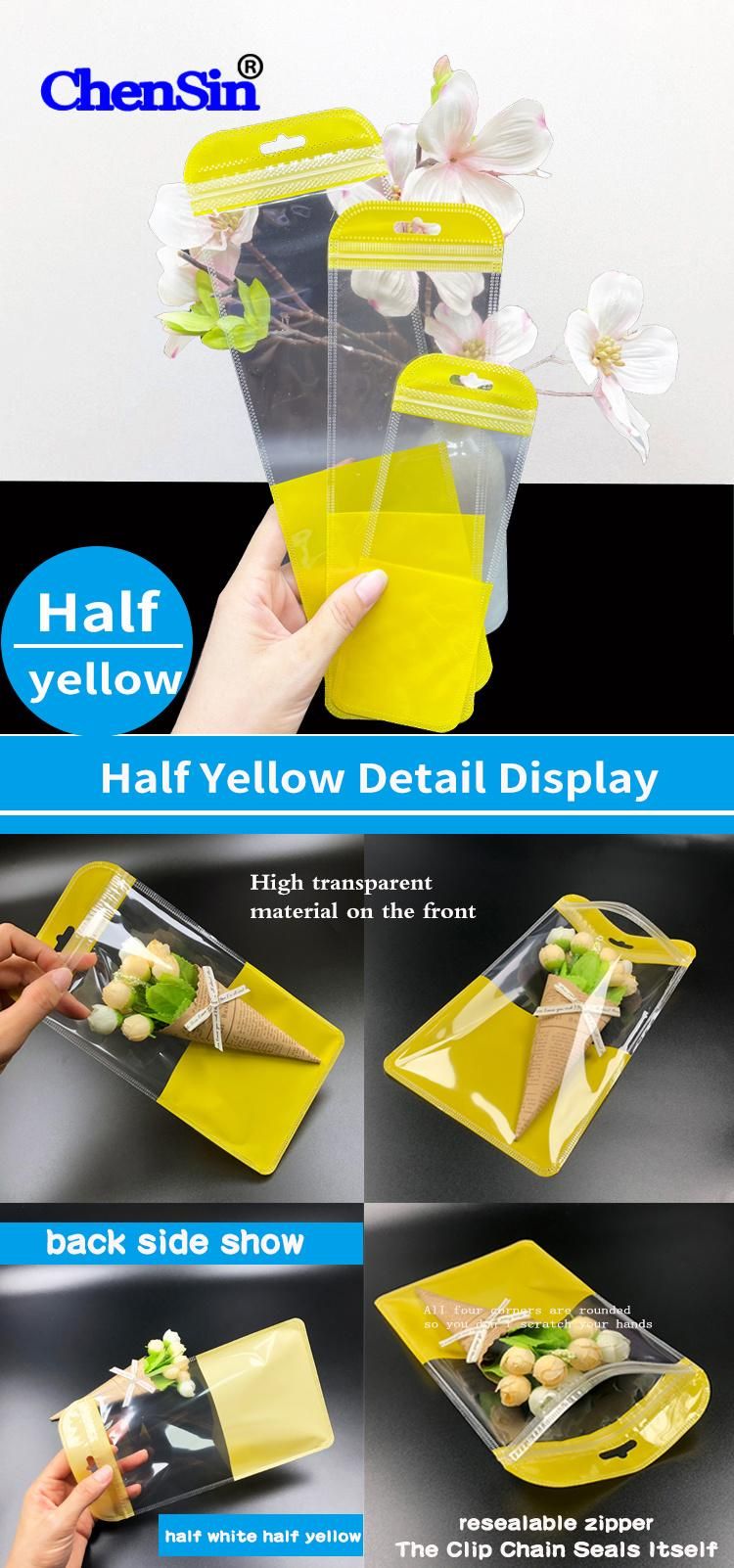 Accessories Transparent Plastic Pouch Clear Yellow Zipper Bag