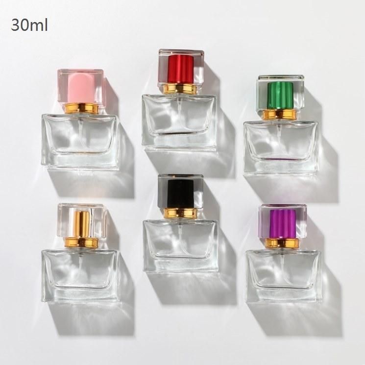 30ml 50ml Crimp Thick Bottom Square Glass Perfume Spray Bottle