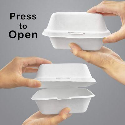 6inch Compostable Bagasse Sugarcane Food Packaging Lunch Sandwich Box