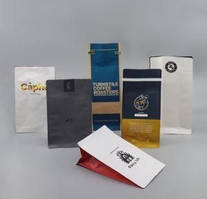 Custom Square Block Flat Bottom Gusset Coffee Bean Tin Tie Dessert Kraft Paper Bag Food Grade Packaging Pouch Bags