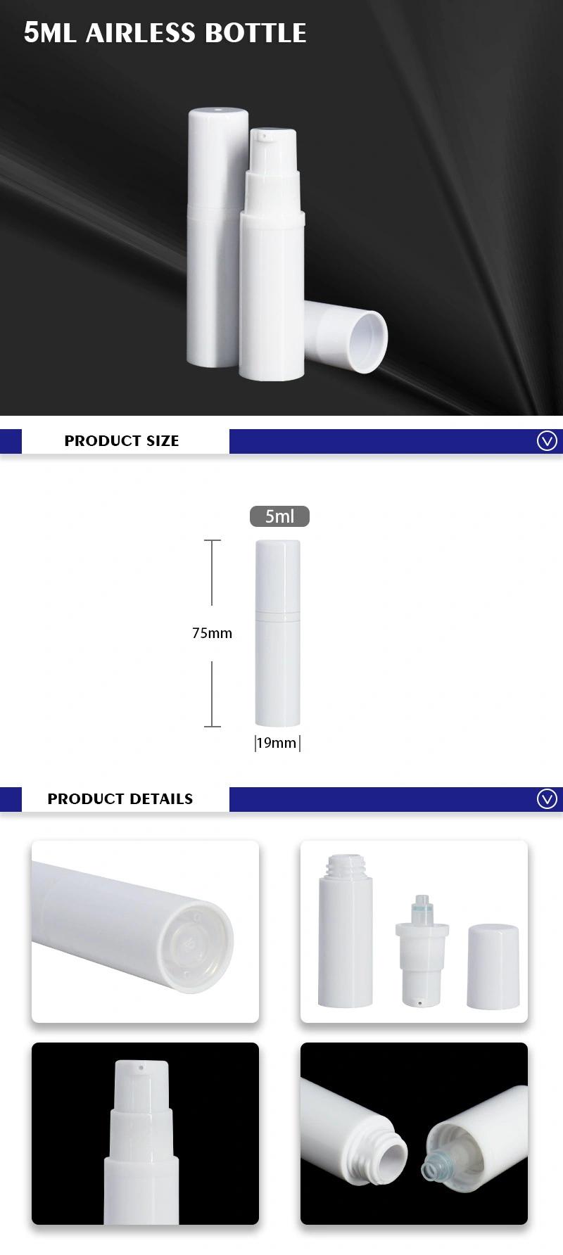 Small Pocket Size White Plastic 5ml Airless Pump Bottle for Tester Sample