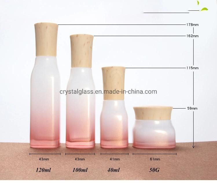 2020 New Style Square Shaped Rose Color Cosmetic Bottle with Wooden Caps