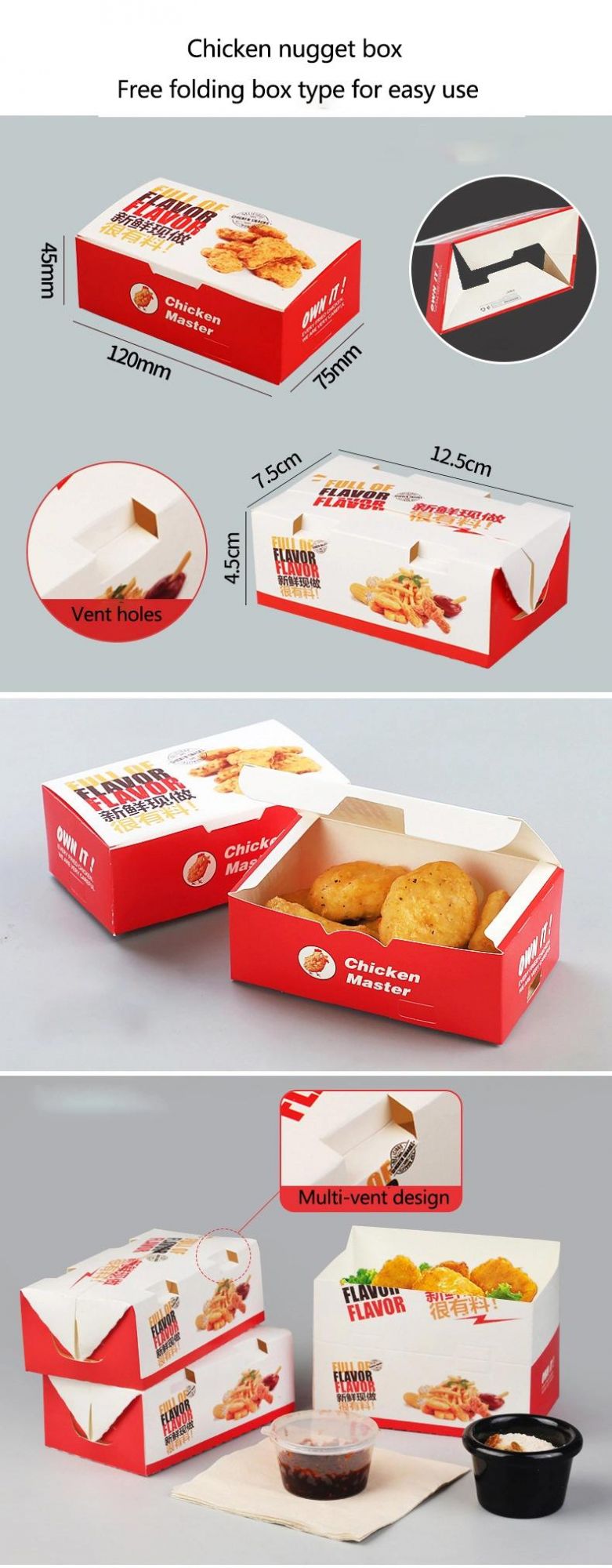 Wholesale Custom Printed Fried Chicken Nuggets Fries Sushi Cardboard Tray Packaging