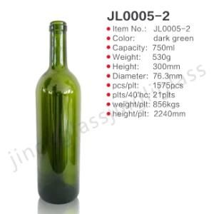 Top Quality 750ml Dark Green Wine Bottle