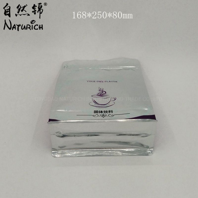 Quad Seal Square Bottom Solid Drinks Packing Bag with Zipper Food Packing Plastic Pouch with Zipper
