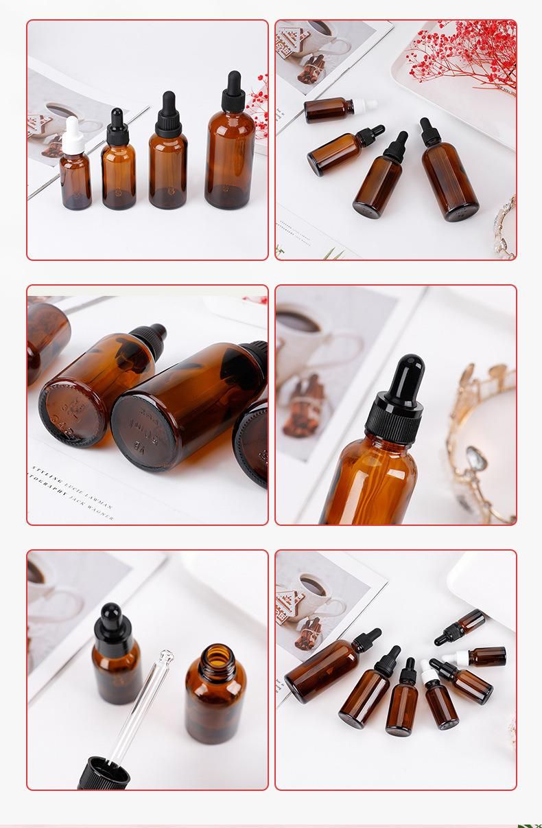 China 5ml-100ml Dropper Amber Brown Color Dispenser Packaging Essential Oil Glass Bottle of Water Perfume Cosmetic Medicine Juice