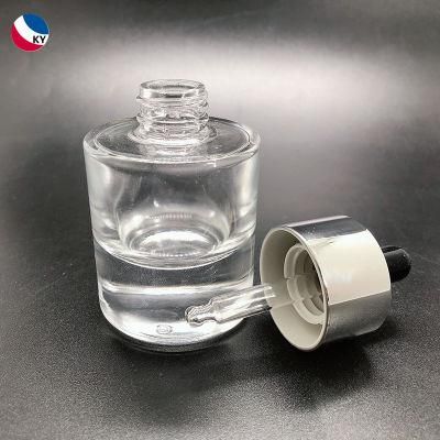 Thick Bottom Glass 30ml 1oz Round Clear Cosmetic Essential Oil Bottles Empty Glass Dropper Bottle for Sale