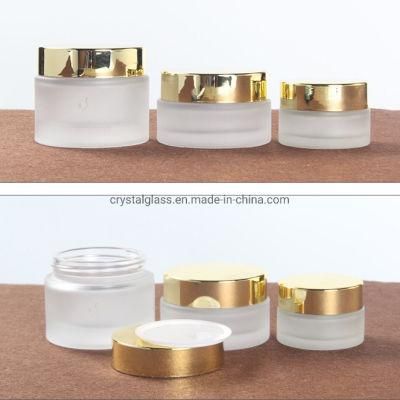 Simple Frosted Glass Cosmetic Bottles Set with Golden Cover