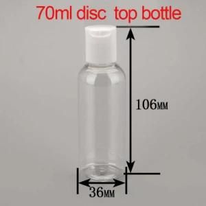 70ml Transparent Plastic Cosmetic Packaging Disc Top Press Cap Bottle