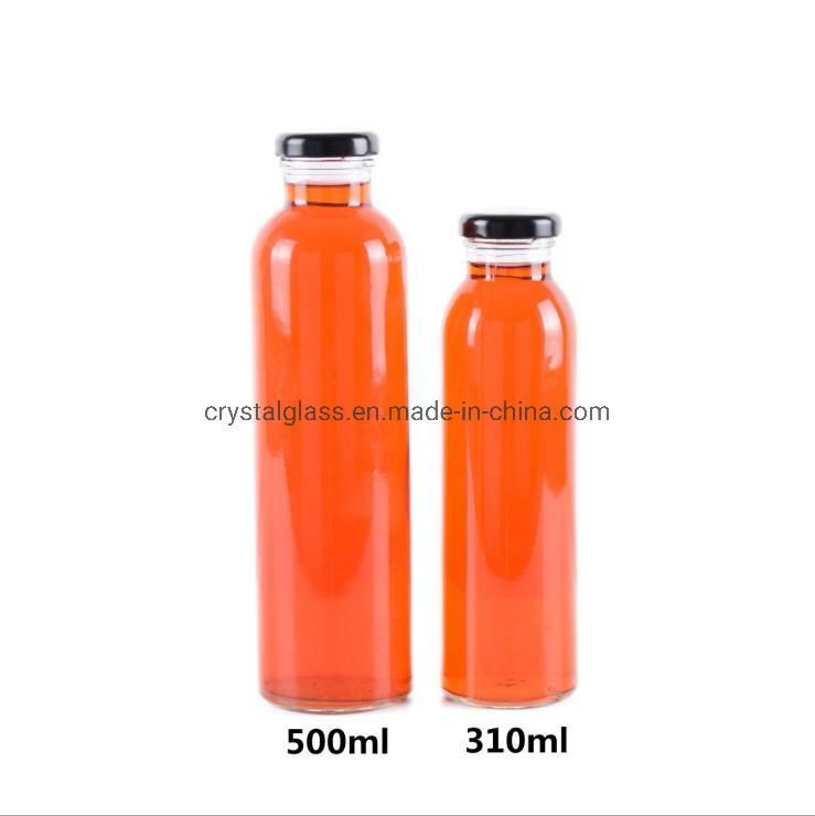 Custom Transparent Glass 500ml Ice Orange Juice Beverage Tea Bottle with Cork