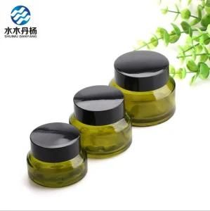 Stock Supply 15g 30g 50g Green Colored Face Cream Glass Jar for Cosmetic