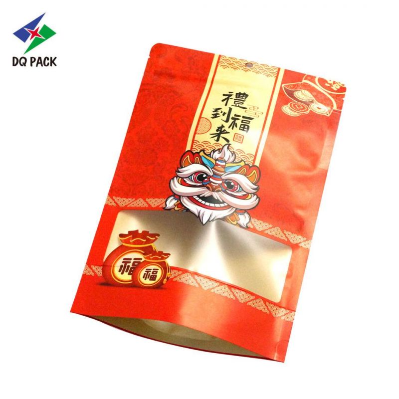 Customzied Printing Stand up Zipper Pouch with Window Kraft Paper Pouch for Food