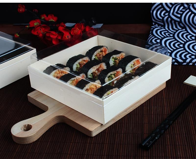 Eco-Friendly Biodegradable Take Away to Go Food Container Disposable Lunch Fast Food Box Wooden Customised Sushi Paper Transparent Plastic Meal Packaging Box