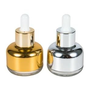 Round Flat Shoulder Silver Gold Round Serum Glass Essential Oil Dropper