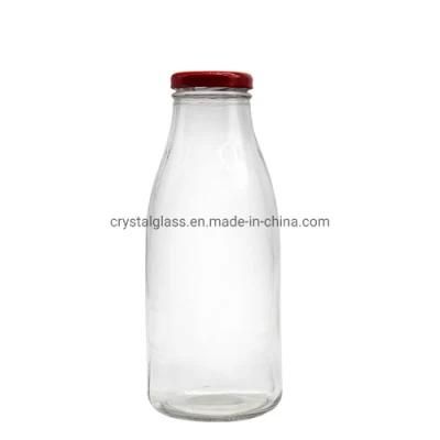950ml Empty Transparent Drink Glass Milk Bottle with Tin Cover Round Shape Custom