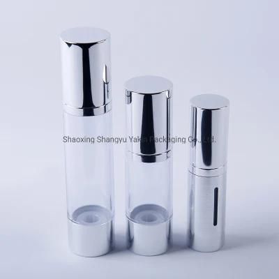Round Single Wall Cosmetic Silver Round Plastic Airless Aluminum Bottle