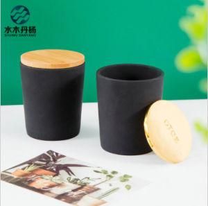 Black Coated Glass Candle Holder Glass Candle Jar for Home Decor with Wooden Cap
