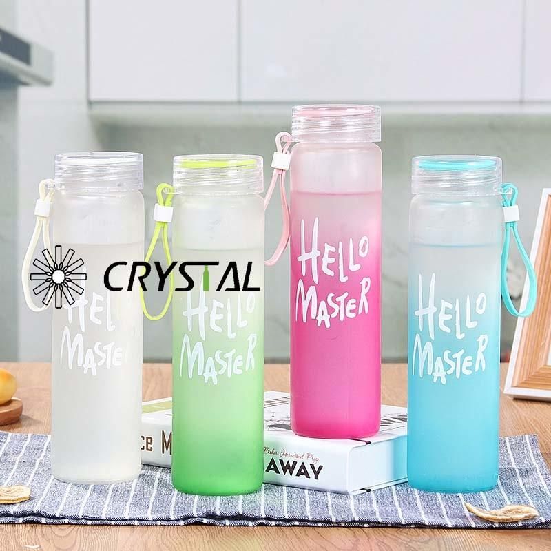 Outdoor Transparent Portable Beverage Drinking Frosted Glass Water Bottle with Filter Lid