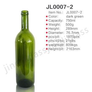 Best Sell 750ml Dark Green Color Glass Wine Bottle