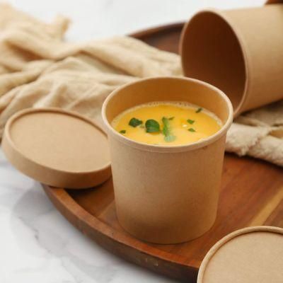 8-32oz Disposable Take Away Kraft Paper Soup Cup with Lid