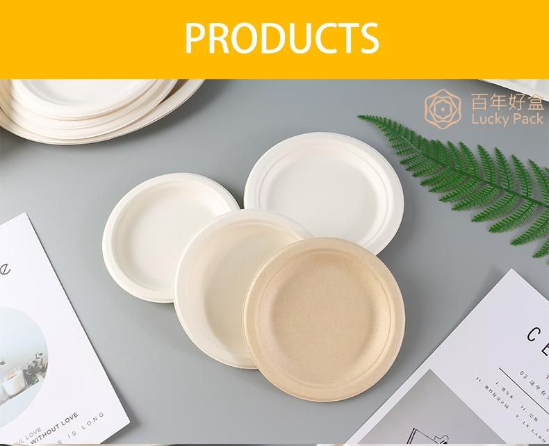 Disposable Biodegradable Compostable Tableware 7 Inch Sugarcane Bagasse Paper Round Plate