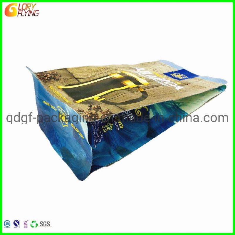 Plastic Food Packaging Box Bottom Bag with Zip Lock for Coffee Packaging