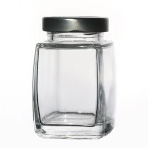 Suppliers Customize Hot Sale Empty Clear Square Glass Jars Food with Metal Lids 180ml