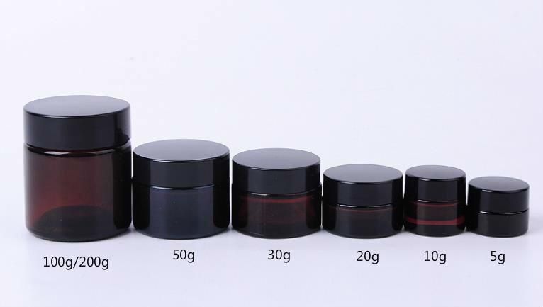 20g 30g 50g 100g Amber Glass Cosmetic Cream Jar Packaging Container with Plastic Caps