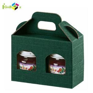 Custom Brown Corrugated Paper Glasses Bottle Carrier Jam Jar Corrugated Kraft Paper Box with Window