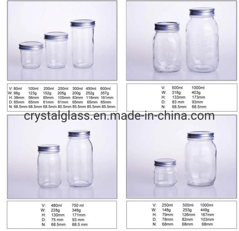 China Suppliers Wide Mouth 50ml 100ml 200ml 250ml 300ml Kitchen Jam Storage Mason Glass Jars